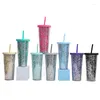 Mugs Creative Fashion Glitter Tumbler Cup 710 ml 24oz plast dubbel vägg med halm platt lock kaffegåvor