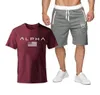 Men039s夏のカジュアルスポーツウェアセット半袖TシャツMen Beach Shorts Tee Male Tracksuits Elastic Waist Jyms Shonts Sets28477433