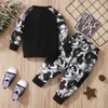 Giyim Setleri Toddler Bebek Bebek Sweatshirt Kıyafetleri Kamuflaj Uzun Kollu Üstler Pantolon 2 PCS Sonbahar Winte T240415