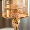 Titulares de velas portador de vidro de metal altura pés de mesa dourada castiçadeira moderna decoração caseira mesa de casamento