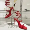 Rhinestone Stiletto Sandaler Snake Strass 95mm Red Cleo Wedding Evening Shoes Women's High Heels Ankel Wraparound Designer Shoes Party Dress Shoes