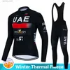 Cykeltröja sätter 2023 UAE Team Winter Fece Cycling Jersey Set Mens Ropa Ciclismo Hombre Mtb Bike Long Seve Bycc Clothing 19D Gel Pad L48