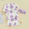 Clothing Sets FOCUSNORM 0-3Y Lovely Baby Girls Summer Clothes Sets 3pcs Flowers Print Short Sleeve T Shirts Tops Shorts Hairband T240415