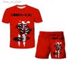 Kläderuppsättningar 2023 Cobra Kai T-shirt Set Summer Boys Shorts Pants Girls Harajuku Casual Sports Suit Childrens Crawling Snake Print Clothing T240415