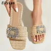 Eilyken Summer Glitter Rhinestone Mulheres chinelas de diamante brilhante Borda de cristal de cana -de -praia Sapatos de praia Zapatos Muje 240401