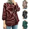 Women's Blouses Women Women Long Sleeve Shirt Geometrisch patroon Retro voor met puff mouwen knop sluiting losse fit o-neck top