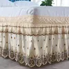 Top Selling Delicate Double Layers Luxury Stereoscopic Embroidered Flowers Lace Ruffle Bed Skirts with Strong Elastic Belt 240415