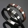 Andra armband gentleman läder titan rostfritt stål flätad lås armband för män och kvinnor retro armband armband smycken a ++ l240415