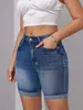 Summer High Waist Ripped Denim Shorts For Women Fashion Stretch Skinny Knee Length Jeans Casual Female Clothing 240415