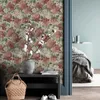 Fonds d'écran aquarelle Red Floral PVC Fond d'écran Elegant Imperproof Peel and Stick Retro Retro Aadhesive Flower Room Decor