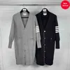 Direct Sales Tb Autumn New Mid Length Four Bar Cardigan with Inner Woven Belt Knit Sweater Both Men and Women Same Style for Couples