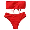 Swimwear femminile 2024 Bikini High Wel senza spalline Sexy Swimsuit costume da bagno imbottito Monokin Pure Color