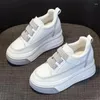 Casual skor 7cm äkta läder sneakers plattform kil dold häl kvinnor sommar höst lady comfy vit krok