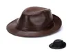 Moda mężczyzn 100 prawdziwa skórzana fedora Trilby Hat Gentleman Jazz Cap Gangster Casual Hats8762224