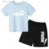 Kläder sätter barn 3-12 år Kläder Summer T-shirt Girls Baby Boys Toddler Top Shorts 2P Sportvarumärke Trend Charmig Casual Fashion Crewneck Set T240415