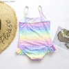 Één-stuks baby peuter één stukken gegolfde zwempakmeisjes badmode zwempakken afdrukken warm veren strandkleding kinderen baby kinderen zwemkleding y240412