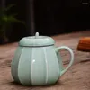 Kupalar kabak kupa cadılar bayramı yaratıcı seramik fincan taşınabilir yeniden kullanılabilir 240ml kahve kapaklı ve çay için sap