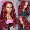 Bourgogne Red HD Lace Front Human Hair Wigs 99J Brown Body Wave Wig Glueless 13x4 HD Full Spets Frontal Wigs Human Hair 30 34 Inch 240408