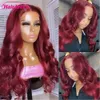 Burgundy Red HD Red HD Front Human Hair Wigs 99J Wig Wig Wig Gluless 13x4 HD Wigs Frontal Frontal Hair Hair 30 34 pollici 240408