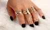 MODYLE Bohemian Gold Color Rings Metal Metal Set for Women Vintage apilamiento de la estrella de cristal Geométrica Anillo de nudillos de nudillo Joya de boda9817807