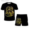 Kläderuppsättningar 2023 Cobra Kai T-shirt Set Summer Boys Shorts Pants Girls Harajuku Casual Sports Suit Childrens Crawling Snake Print Clothing T240415