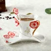 Tasses Saucers Morning Glory Flower Coffee Tasses avec soucoupe Spoon 3D Porcelaine Petit-petit-déjeuner à la main