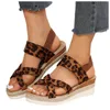 Kleding schoenen zomer grote helling hiel mode slippers luipaard patroon stijl vis mond dikke bodem zapatos para mujeres