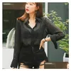 Basic & Casual Dresses Black Chiffon Shirt Lady Ol Striped Y See Through Female Fl Sleeve Elegant Office Top Blouse T08202R 220518 Dr Dhk89