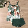 Frauen Badebekleidung Frauen Tropical Print Tankini setzt hohe Taillenbikini mit Shorts Zwei Stücke Badeanzug Badeanzug Strandbekleidung Badeanzug