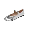 Casual Shoes MKKHOU Fashion Women's High Quality Genuine Leather Silver Split Toe Comfortable Flat Lightweight