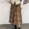 Spódnice B36D Kobiety Plaids A-line spódnica vintage wysoka talia midi jesień zimowe ciepło rozszerzone plisowane długie modne tartan