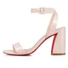 Summer Walk Chunky Heel Dress Shoe Luxury Red Desugner Sandals Shoes So Jane Sling Patent Calf Leather Women High Heel Slingback Lady Round Toe Daily Walking EU35-43