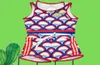 Geometric Pattern Printed Bodysuit Textile Women Letter Tankini Set Lady High Waist Short Swim Pants Pool Party Swimwear1533058