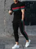 Fashion Men Tops pantalon Tracksuit Sportswear Sports Sleeve T-shirt Long Papants de survêtement Streetwear 2 Pieces Sets Men Vêtements 240412