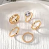 Gold Instagram-Legierung 5-teiliger Set mit personalisierter Big Diamond Ring-Kombination für Frauen
