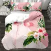 Sängkläder set set lyx Flamingo Red 3/4st Family Sheet Däcke Cover Pudowcase Boys Room Flat Green Bedclothes 3st