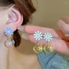 Dangle Earrings Sweet Oil-dripping Daisy Flower Round Ball Drop For Women Female Party Jewelry