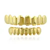 HIP HOP Gold Teeth Grillz Top & Bottom 8 Teeth Grills Dental Cosplay Vampire Tooth Caps Rapper Party Jewelry Gift XHYT1007284i