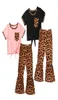 Retailwhole Girl Leopard Flared Pant Tracksuit Clothing Ensembles 2pcs Set Short Toppants Girls Optifits Children Designers Centhe6295864