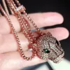 Klassische Mode -Leoparden -Head Anhänger kubische Zirkonia Stein Tierform Panther Halskette für Männer oder Frauen Designer Kupferschmuck 240415