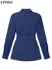 女性のブラウスvonda 2024女性エレガントなプリーツシャツ長袖ファッションチュニックトップラペルボタンカジュアルブラウスソリッドブルザ