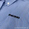 レディースTシャツ春/夏ニッチトレンディブランドファイングリッドブルーペルレイドシャツフリルのカフスデザイン、ファッショナブルな汎用性