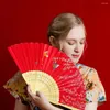 Decorative Figurines Portable Sweet Floral Pattern Fan Chinese Vintage Bamboo Hand Fans For Women Elegant Silk With Flower Dance