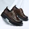 Casual Shoes Fashion Spring Men Leather Flats British Style Breathable Male Formal Round Toe Thick Bottom Business Man
