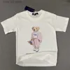 T-shirts Ny RL Casual Pure Cotton Pink Suit Little Bear Boys T-shirt Girls T-shirt Barn Rund hals T240416