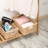 Sacs de rangement petits paniers en osier pour organiser un panier de jacinthe de salle de bain avec poignée en bois