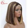 Blonde Highlight Perücken 150% Remy vorgezogener brasilianischer P4/27 Ombre Spitzenverschluss 4x1 T Teil kurzer Bob menschlicher Haar Perücken für schwarze Frauen