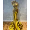 Luxe Arabisch Aso Ebi Mermaid Prom Dresses 2023 Olive Green Lace kralen één schouderavond formeel feest tweede receptie jurken