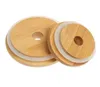 Kitchen Bamboo Mason Jar Lids with Straw Hole and Silicone Seal Reusable Caps for Wide Mouth Can Bottle 70mm 86mm XBJK21115400037