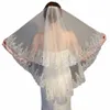 wholesale White Ivory Two Layers Bride Wedding Veils Lace Edge Sexy Short Bridal veil P2uz#